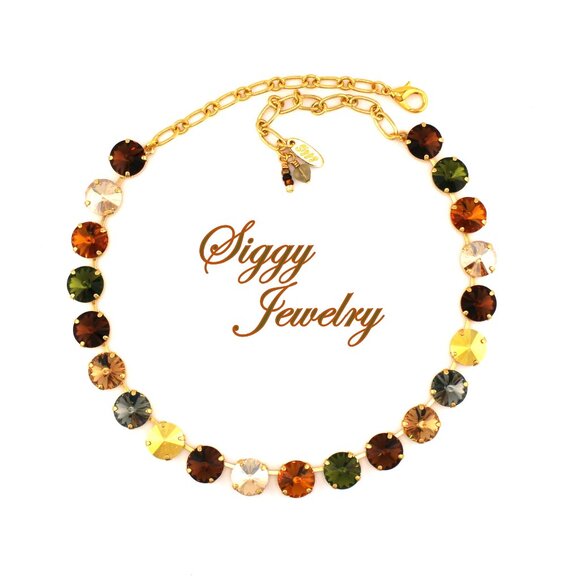 Swarovski Crystal 12mm Rivoli Necklace, AUTUMN IN THE CITY, Gold Finish - Picture 1 of 6
